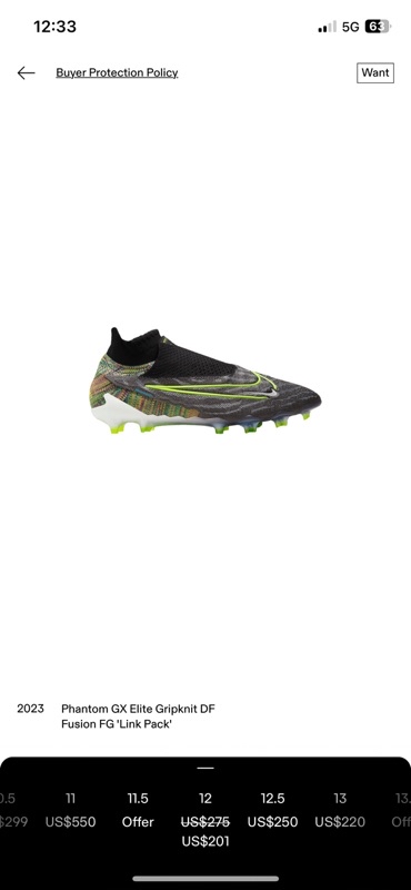 נעלי כדורגל פקקים מקצועיות של Nike דגם phantom מידה 46